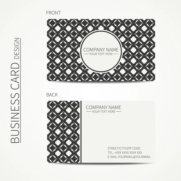 Vector eenvoudige visitekaartje ontwerp. Sjabloon. Zwart-wit. Business card voor zakelijke en persoonlijk gebruik. Trendy telefoonkaart. Geometrische monochroom lattice Arabische lijnpatroon. Oriental — Stockvector