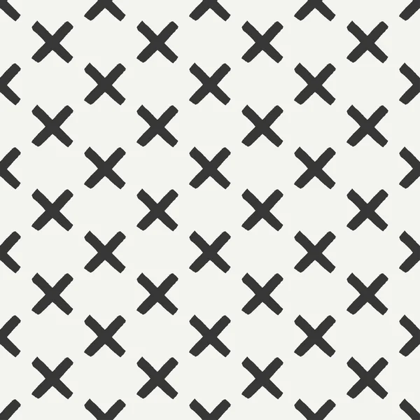Hand drawn geometric seamless ink pattern with brush strokes. Wrapping paper. Abstract vector background. Round brush strokes. Texture with crosses or pluses. Dry brush. Rough edges ink illustration. — Stock Vector