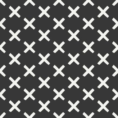 Elle çizilmiş geometrik kesintisiz mürekkep desen fırça darbeleriyle. Kağıt ambalaj. Soyut vektör arka plan. Yuvarlak fırça darbeleri. Dokuyu haçlar veya artılar. Kuru fırçalama. İllüstrasyon kaba kenarları mürekkep.