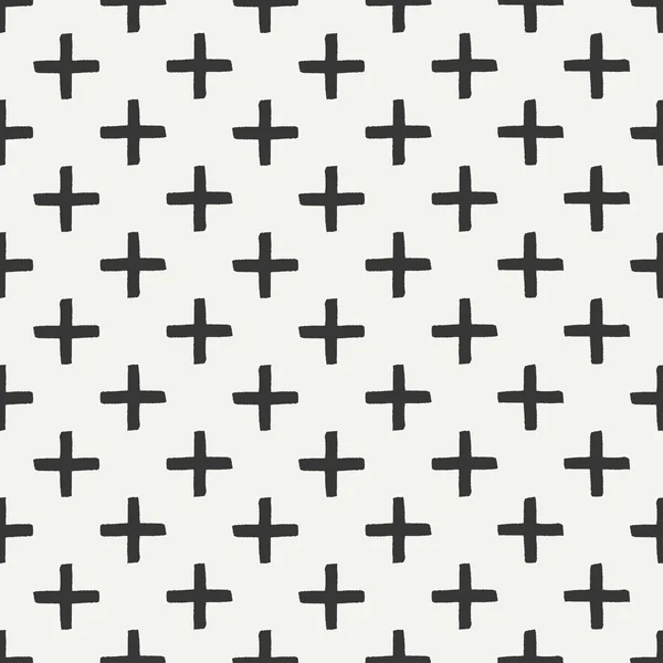 Hand drawn geometric seamless ink pattern with brush strokes. Wrapping paper. Abstract vector background. Round brush strokes. Texture with crosses or pluses. Dry brush. Rough edges ink illustration. — Stock Vector