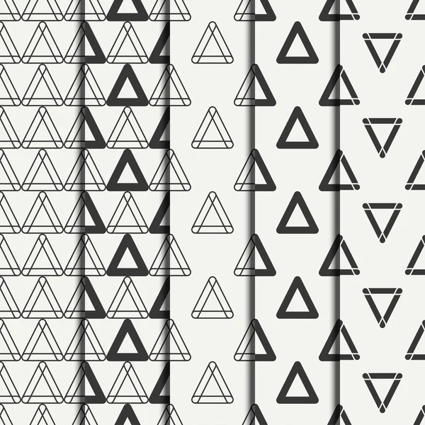 Satz von geometrischen Linien monochrom abstrakte Hipster nahtlose Muster mit Dreieck. Geschenkpapier. Altpapier. Fliesen. Vektorillustration. Hintergrund. grafische Textur für Ihr Design, Tapete. — Stockvektor