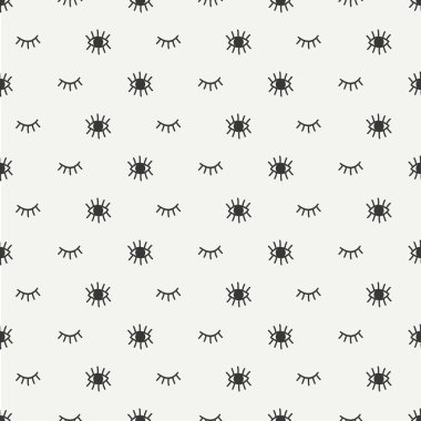 Eli açık ve Kapalı gözlerle çizilmiş seamless modeli. Kağıt ambalaj. Soyut vektör arka plan. Casual doku. Resimde. Bohem tarzı. Kabile yazdırma. Etnik doodle sanat elemanları. Göz desen.