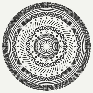 Etnik mandala. Kabile el çizilmiş çizgiyi geometrik seamless modeli. Sınır. Karalamalar. Yerel vektör çizim. Arka plan. Afrika, Meksika, Hint, şark süsleme. Kına dövme tarzı. Daire Sanat