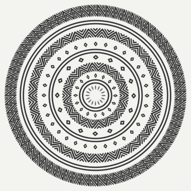 Etnik mandala. Kabile el çizilmiş çizgiyi geometrik seamless modeli. Sınır. Karalamalar. Yerel vektör çizim. Arka plan. Afrika, Meksika, Hint, şark süsleme. Kına dövme tarzı. Daire Sanat