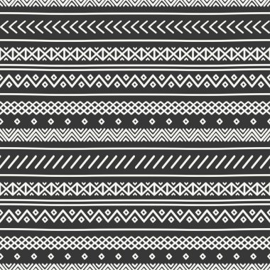 Kabile çizilmiş çizgiyi geometrik Meksika etnik seamless modeli ver. Sınır. Kağıt ambalaj. Karalama defteri. Karalamalar. Vintage döşeme. El yapımı yerli vektör çizim. Aztek arka plan. Mürekkep grafik doku