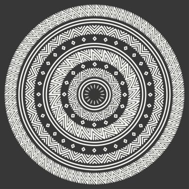 Etnik mandala. Kabile el çizilmiş çizgiyi geometrik seamless modeli. Sınır. Karalamalar. Yerel vektör çizim. Arka plan. Afrika, Meksika, Hint, şark süsleme. Kına dövme tarzı. Daire Sanat