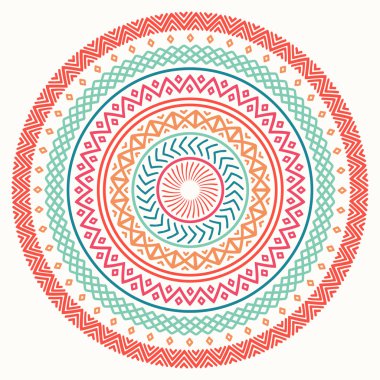 Etnik mandala. Kabile el çizilmiş çizgiyi geometrik seamless modeli. Sınır. Karalamalar. Yerel vektör çizim. Arka plan. Afrika, Meksika, Hint, şark süsleme. Kına dövme tarzı. Daire Sanat