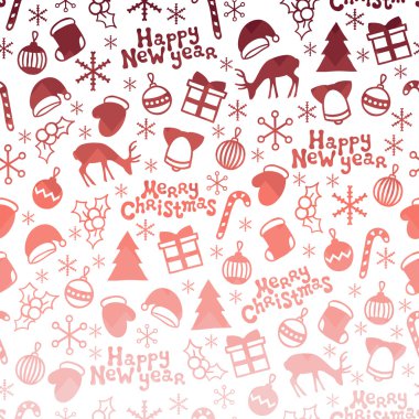 Mutlu Noeller ve mutlu yeni yıl 2017. Noel sezon el seamless modeli çekilmiş. Vektör çizim. Doodle tarzı. Süslemeleri. Kış tatil arka tasarımı için. Geyik, kar taneleri, Noel Baba