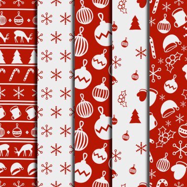 Mutlu Noeller ve Mutlu Yıllar 2017 seti. Noel sezonu el sorunsuz desen çizilmiş. Vektör illüstrasyon. Doodle tarzı. Dekorasyon. Tasarım için kış tatili arka planlar. Geyik, Noel Baba