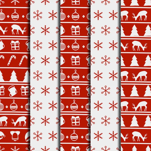 God jul och gott nytt år 2017 set. Jul säsong handritade sömlösa mönster. Vektor illustration. Doodle stil. Dekorationer. Vintersemester bakgrunder för design. Deer, Santa — Stock vektor