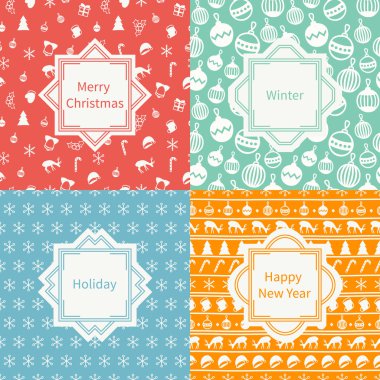 Mutlu Noeller ve Mutlu Yıllar 2017 seti. Noel sezonu el sorunsuz desen çizilmiş. Vektör illüstrasyon. Doodle tarzı. Dekorasyon. Tasarım için kış tatili arka planlar. Geyik, Noel Baba