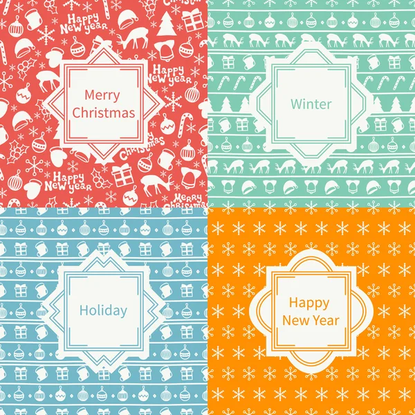 Feliz Navidad y Feliz Año Nuevo 2017 conjunto. Patrón sin costura dibujado a mano temporada de Navidad. Ilustración vectorial. Al estilo Doodle. Decoraciones. Fondos de vacaciones de invierno para el diseño. Ciervo, Santa — Vector de stock