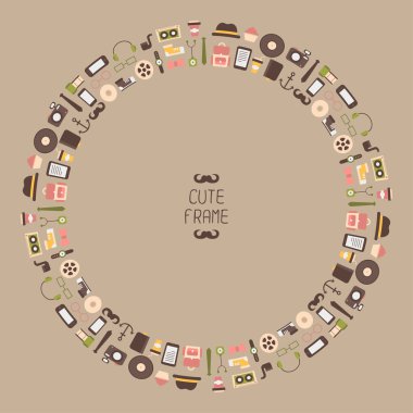 çerçeve hipster vektörel renkli stil öğeler ve simgeler retro tasarımı için ayarlayın. Infographic kavramı arka plan. düz stil gösterimde.