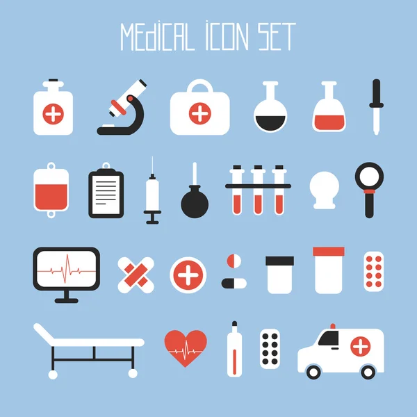 चिकित्सा और स्वास्थ्य वेक्टर रंगीन प्रतीक सेट। डिजाइन तत्व। फ्लैट शैली में चित्रण . — स्टॉक वेक्टर