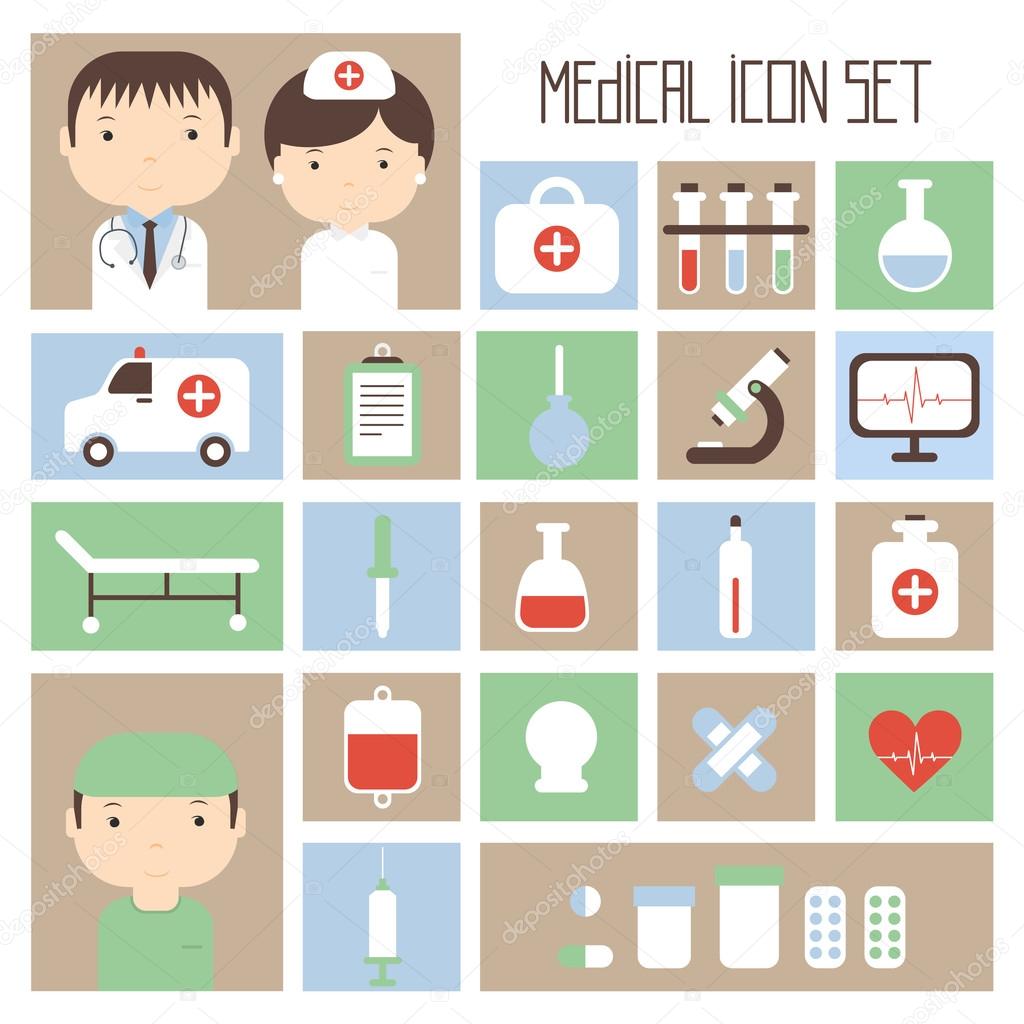 Medical and health vector colorful icons set. Design elements. Illustration in flat style.