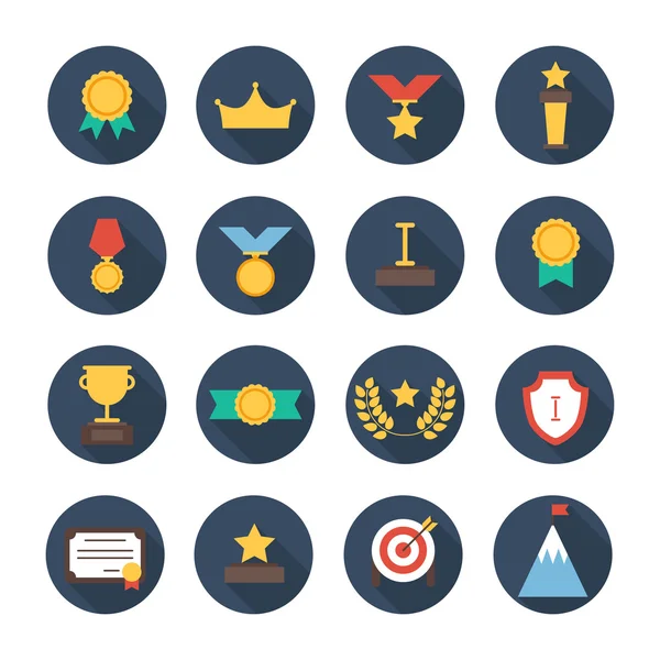 Award icons. Vector colorful set of prizes and trophy signs. Design elements. Illustration in flat style. — Stock Vector