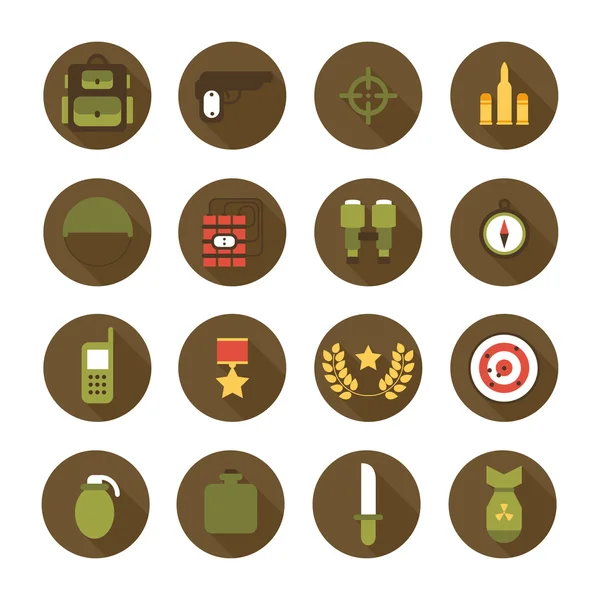 Military and war icons set. Army infographic design elements. Illustration in flat style. — Stock Vector