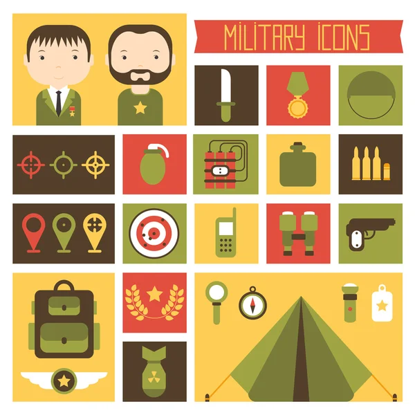 Militär och krig ikoner set. armén infographic designelement. illustration i platt stil. — Stock vektor