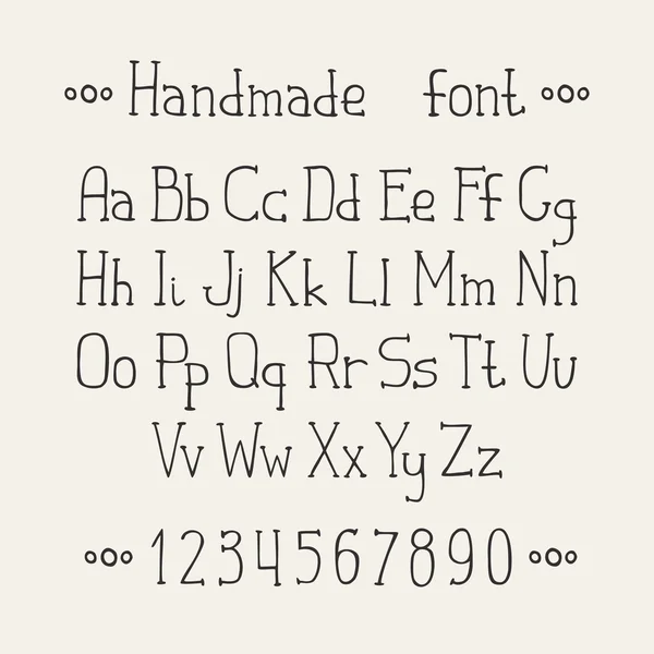 Einfache monochrome handgezeichnete Schrift. komplettes Abc-Alphabet-Set. Vektorbuchstaben und Zahlen. Doodle typografische Symbole. — Stockvektor