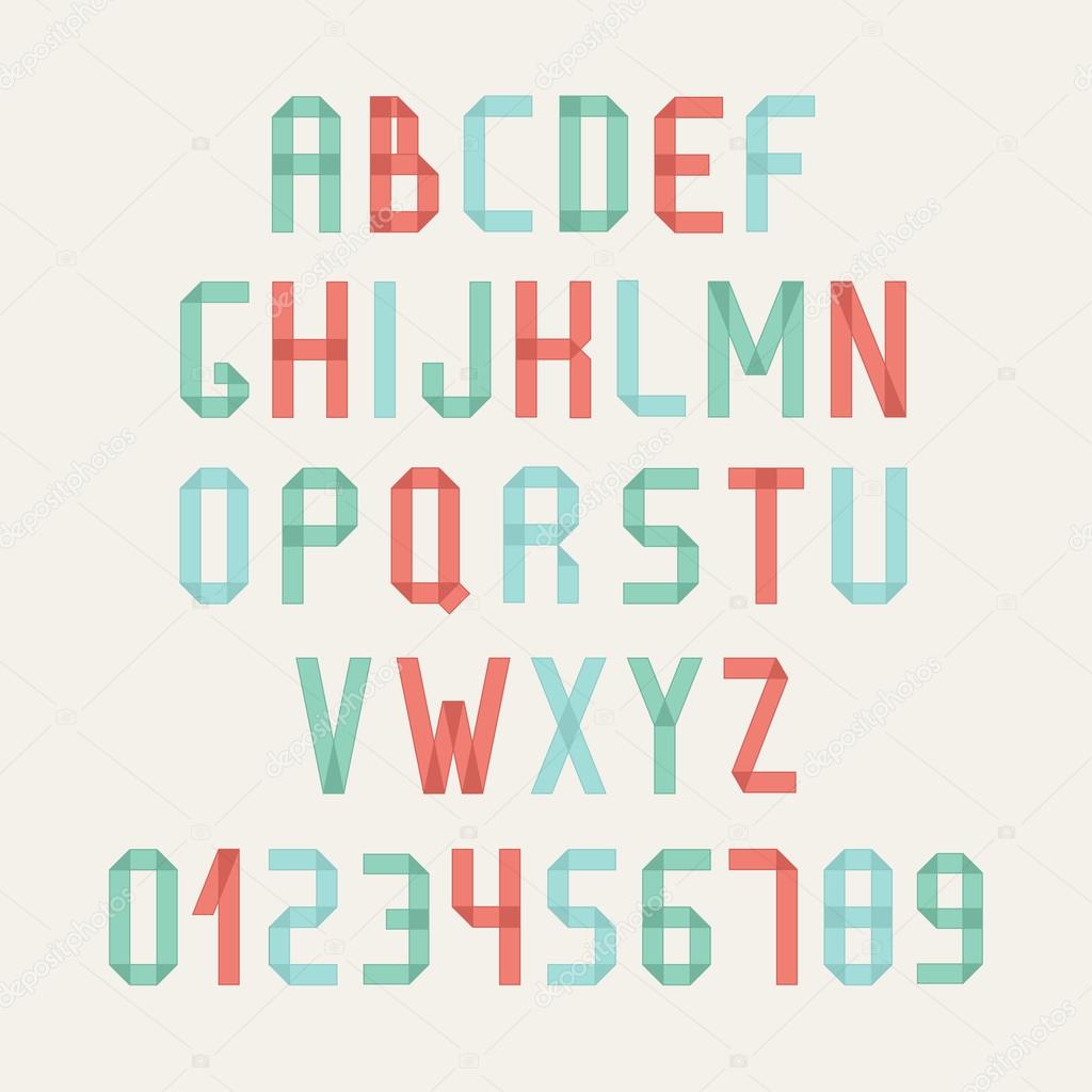 Simple colorful font. Complete abc alphabet set. Vector letters and numbers. Doodle typographic symbols.