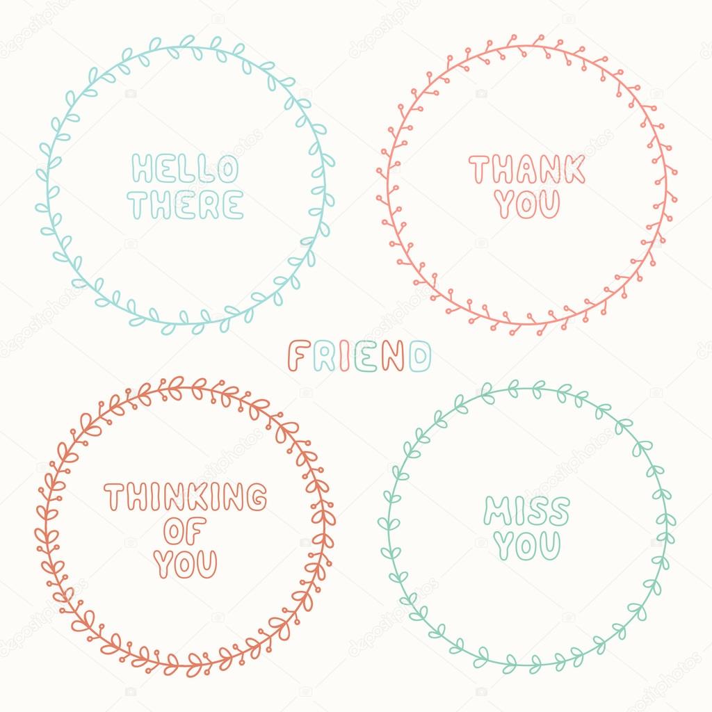 Vector set of hand drawn style badges and elements. Doodle frames. Beautiful simple colorful lettering.