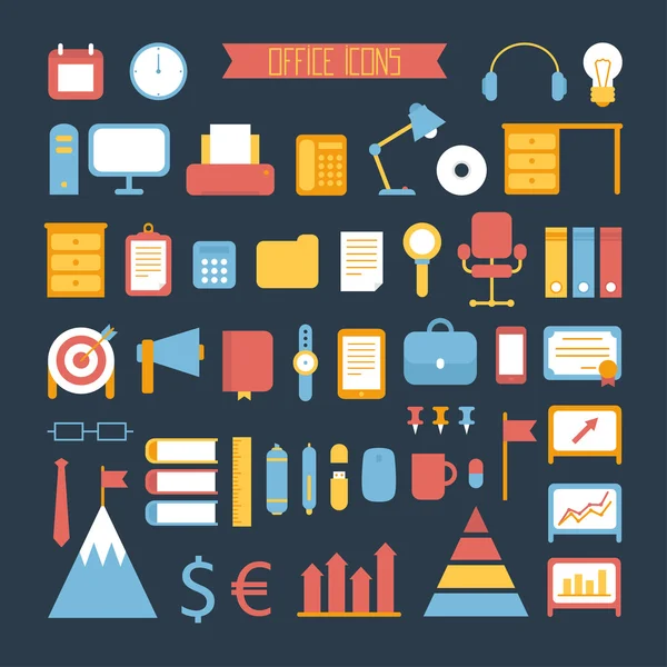 Éléments d'infographie commerciale, marketing et bureautique. Ensemble d'icônes élégantes de couleur vectorielle. Illustration en style plat . — Image vectorielle