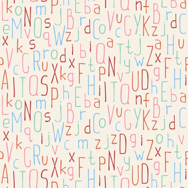 Patrón sin costura vectorial de fuente dibujada a mano colorida. Hermoso fondo de letras simples. Doodle símbolos tipográficos . — Archivo Imágenes Vectoriales