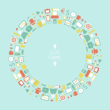 Frame of  business, marketing and office infographic design elements. Vector colored stylish icons. Illustration in flat style.