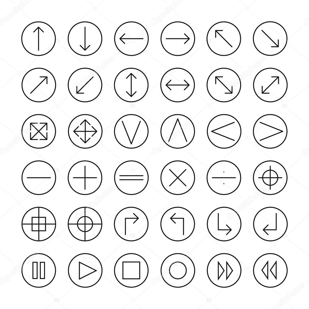 Vector thin icons set for web and mobile. Line simple arrows. Design elements. Illustration in flat style.