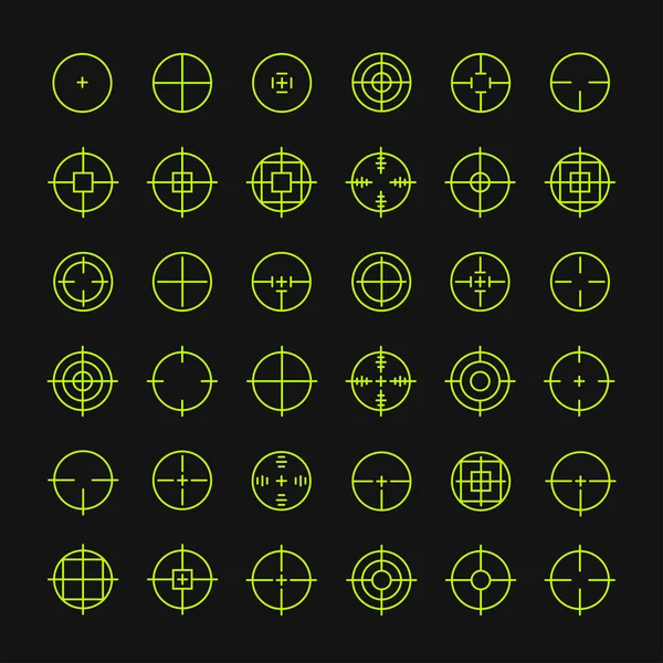 Conjunto de diferentes ícones de sinal de mira vetorial plana. Linha símbolos simples. Símbolo de alvo. Círculos e botões quadrados arredondados . — Vetor de Stock