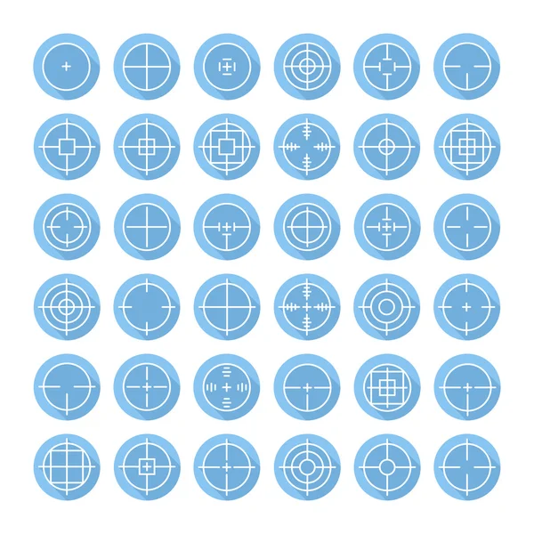 Ensemble de différentes icônes vectorielles plates de signe de réticule avec l'ombre longue. Ligne symboles simples. Symbole de cible. Cercles et carrés arrondis boutons . — Image vectorielle