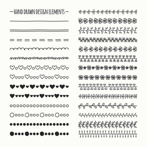 Hand drawn vector line border set and scribble design element. Illustration of doodles. — Stock Vector