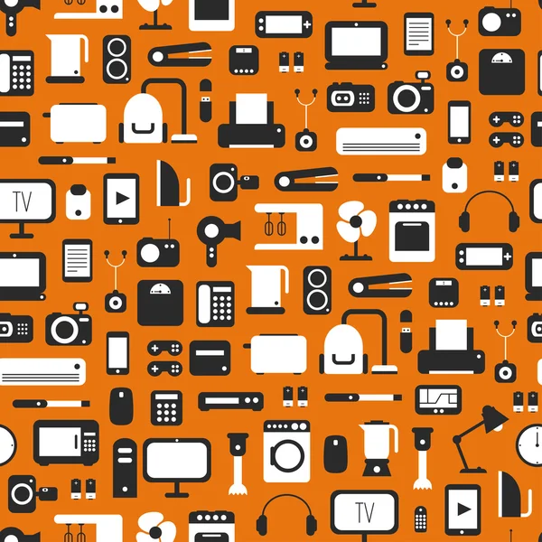 Modello senza soluzione di continuità di dispositivi elettronici ed elettrodomestici icone colorate impostate in stile piatto. Elementi vettoriali modello per applicazioni web e mobili . — Vettoriale Stock