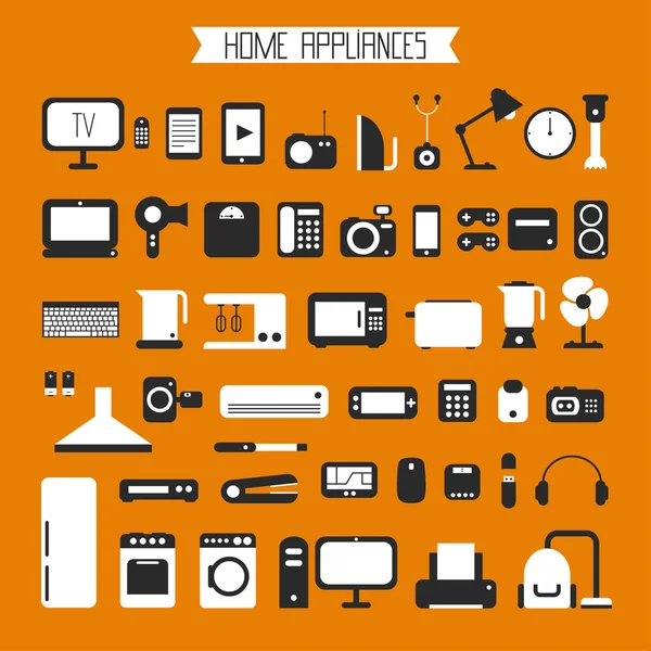 Conjunto de dispositivos electrónicos y electrodomésticos iconos coloridos en estilo plano. Plantilla de elementos vectoriales para aplicaciones web y móviles . — Vector de stock