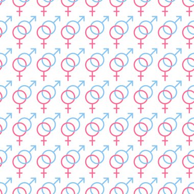Cinsel yönelim web simgeler, sembol, düz stil imzalamak. Cinsiyet arka plan. Erkek ve kadın bileşimi. Vektör seamless modeli.