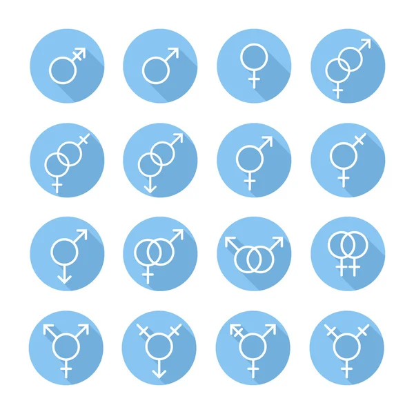 Seksuele geaardheid gender web pictogrammen, symbool, teken in vlakke stijl met lange schaduw. Mannelijke en vrouwelijke combinatie. Grafische vector-elementen instellen. — Stockvector