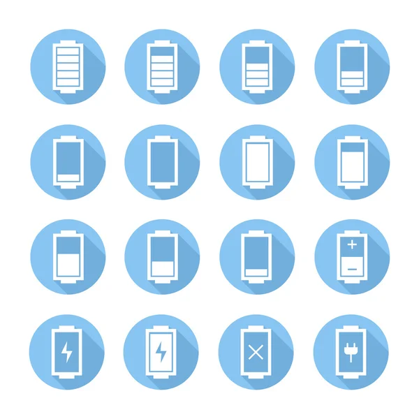 Icônes web de batterie, symbole, signe dans le style plat avec une ombre longue. Indicateurs de niveau de charge. Illustration vectorielle . — Image vectorielle