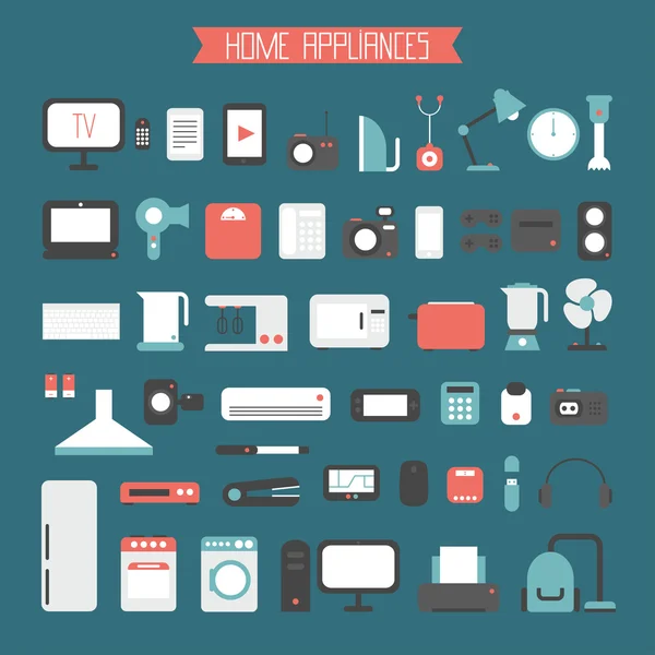 Set di dispositivi elettronici ed elettrodomestici icone colorate in stile piatto. Elementi vettoriali modello per applicazioni web e mobili . — Vettoriale Stock