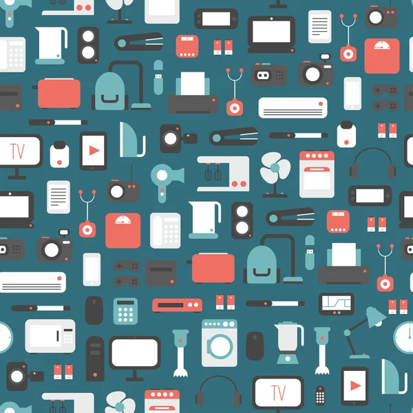 Modello senza soluzione di continuità di dispositivi elettronici ed elettrodomestici icone colorate impostate in stile piatto. Elementi vettoriali modello per applicazioni web e mobili . — Vettoriale Stock