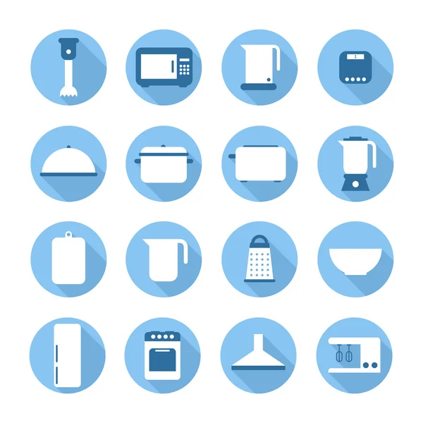 Uppsättning av köksmaskiner och verktyg web ikoner, symbol, underteckna i platt stil. Hushållsmaskiner. Element för design. Vektor illustration. — Stock vektor