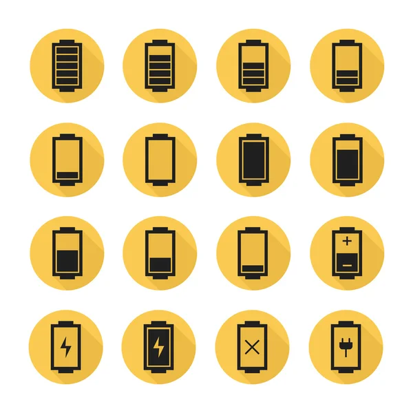 Icônes web de batterie, symbole, signe dans le style plat avec une ombre longue. Indicateurs de niveau de charge. Illustration vectorielle . — Image vectorielle