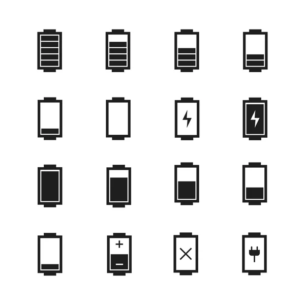 Iconos web de la batería, símbolo, signo en estilo plano. Indicadores de nivel de carga. Ilustración vectorial . — Archivo Imágenes Vectoriales