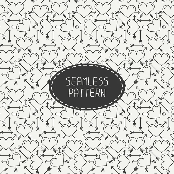 Romantic line seamless pattern with hearts. Beautiful  vector illustration. Background. Endless texture can be used for printing onto fabric and paper or scrap booking. — Stock Vector