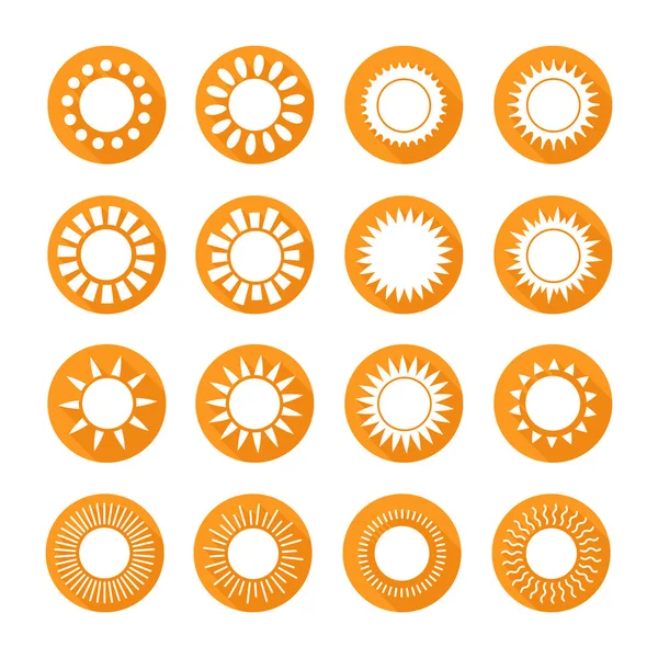 Набор солнечных икон, символ, знак в плоском стиле. Коллекция солнц. Элементы дизайна. Векторная иллюстрация . — стоковый вектор