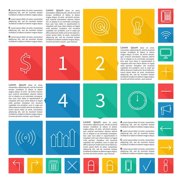 Diseño infográfico. Interfaz de usuario plana. Vector abstracto cuadrados colorido fondo ilustración. Plantilla con lugar para tu contenido . — Archivo Imágenes Vectoriales