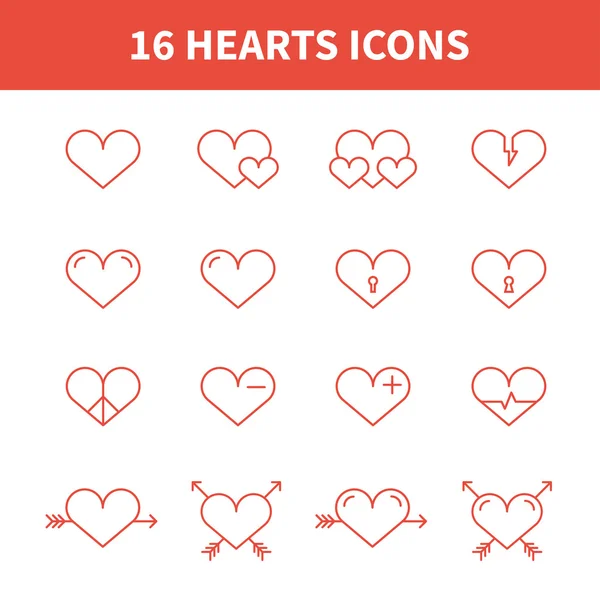 Conjunto de iconos de corazón, símbolo, signo en estilo plano. Colección de corazones. Elementos para el diseño. Ilustración vectorial . — Vector de stock