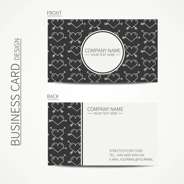 Vintage creative simple  business card template. Vector design eps10. Line seamless pattern with hearts. — Stock Vector