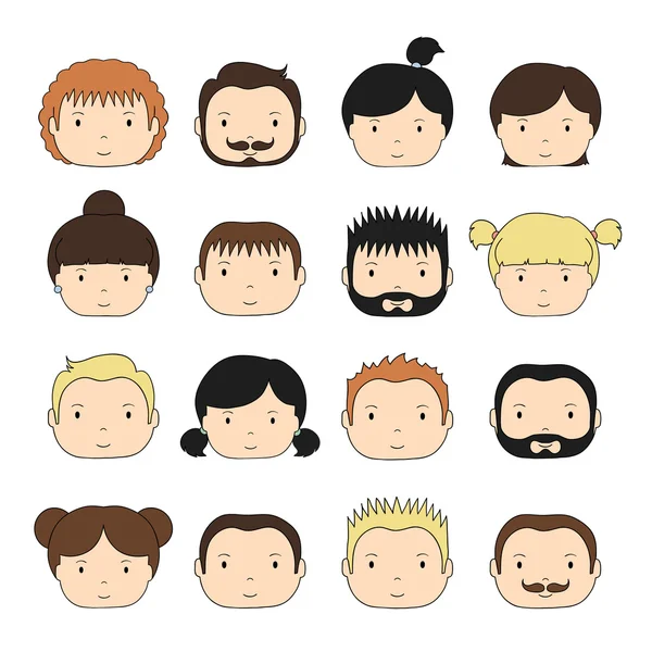 Set van kleurrijke office mensen iconen. Zakenman. Zakenvrouw. Grappige cartoon hand getekende gezichten schets voor uw ontwerp. Collectie van leuke avatar. Trendy doodle stijl. Vectorillustratie. — Stockvector