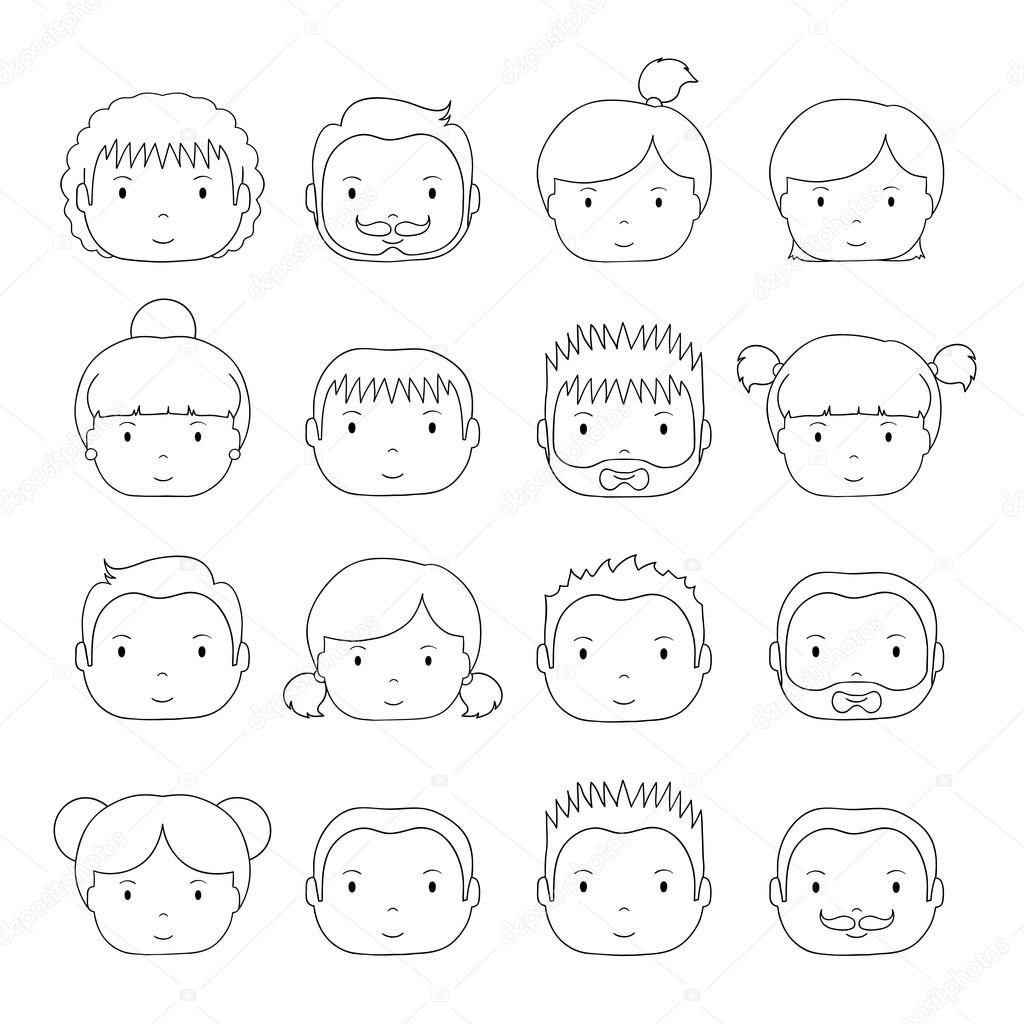 Set of line silhouette office people icons. Businessman. Businesswoman. Cartoon hand drawn faces sketch pictogram for your design. Collection of avatar. Trendy doodle style. Vector illustration.