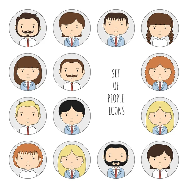 Set of colorful office people icons. Businessman. Businesswoman. Funny cartoon hand drawn faces sketch for your design. Collection of cute avatar. Trendy doodle style. Vector illustration. — Stock Vector